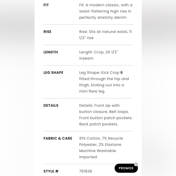 LOFT Patch Pocket High Rise Kick Crop Jeans, Dark Wash, Sz 4/27, NWT - Picture 12 of 12